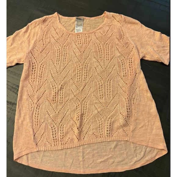 Chico's Blush Peach Short Sleeve Light Sweater - Sz 1 (M) - Picture 4 of 10